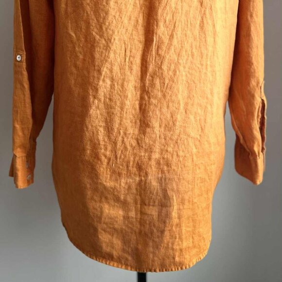 Sigrid Olsen Pumpkin Orange Pure Linen Button-Front Shirt w/ Sleeve Tabs – US M - Picture 9 of 15